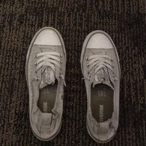 Grey and white striped slip-on converse